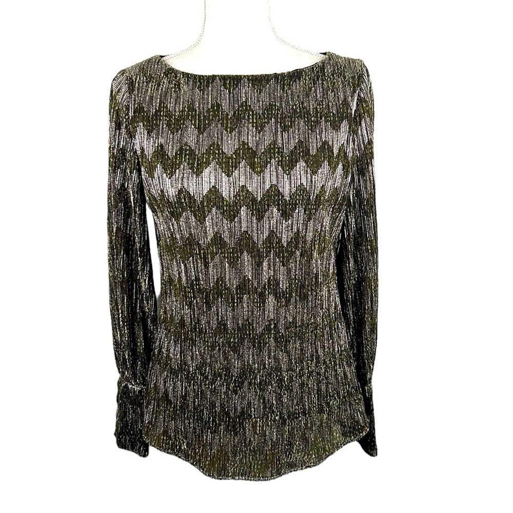 Banana Republic Silver & Gold Metallic Long Sleeve Boatneck Top Size XS New!